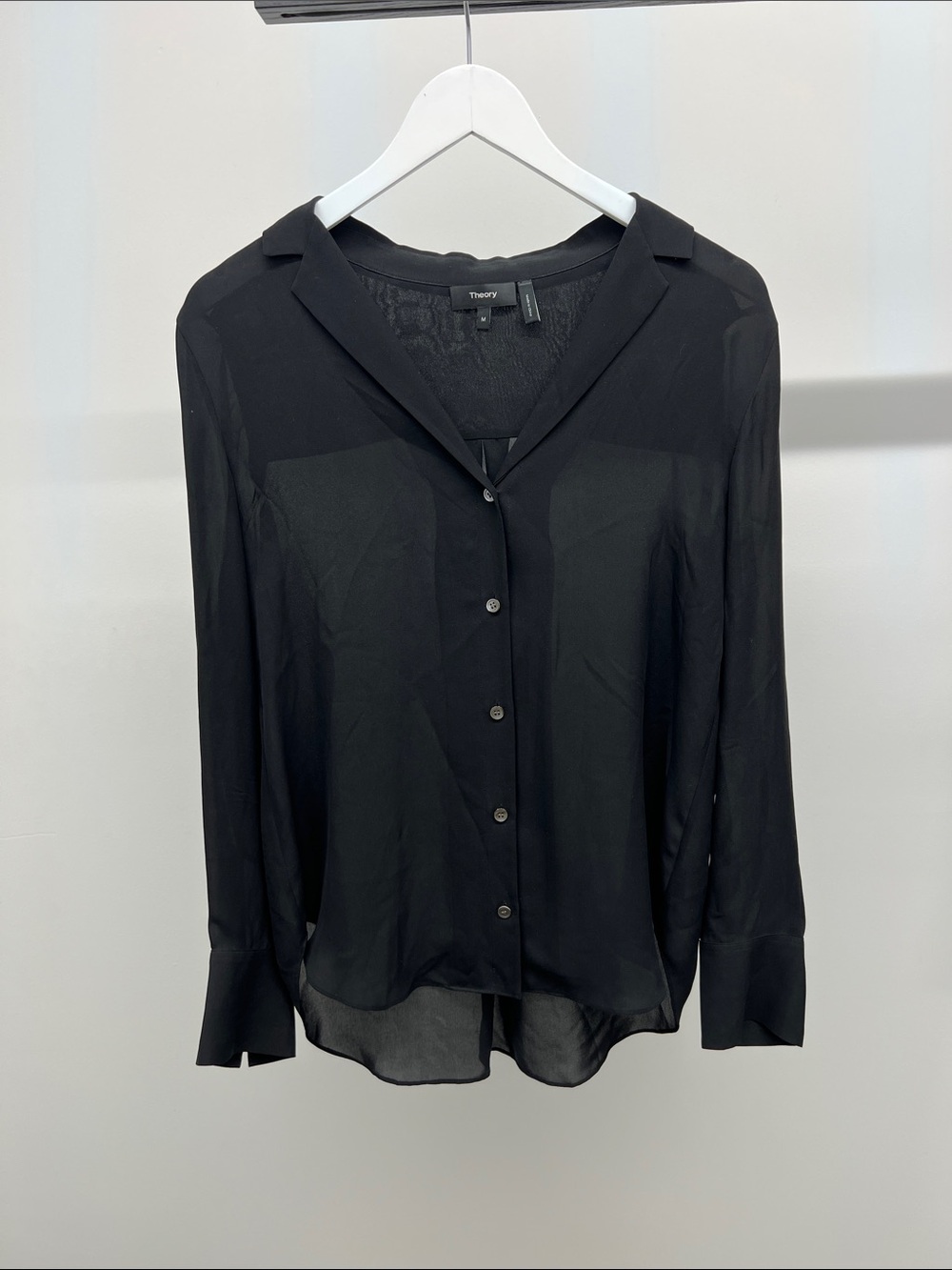 Theory Black Sheer Silk Button-Down Shirt